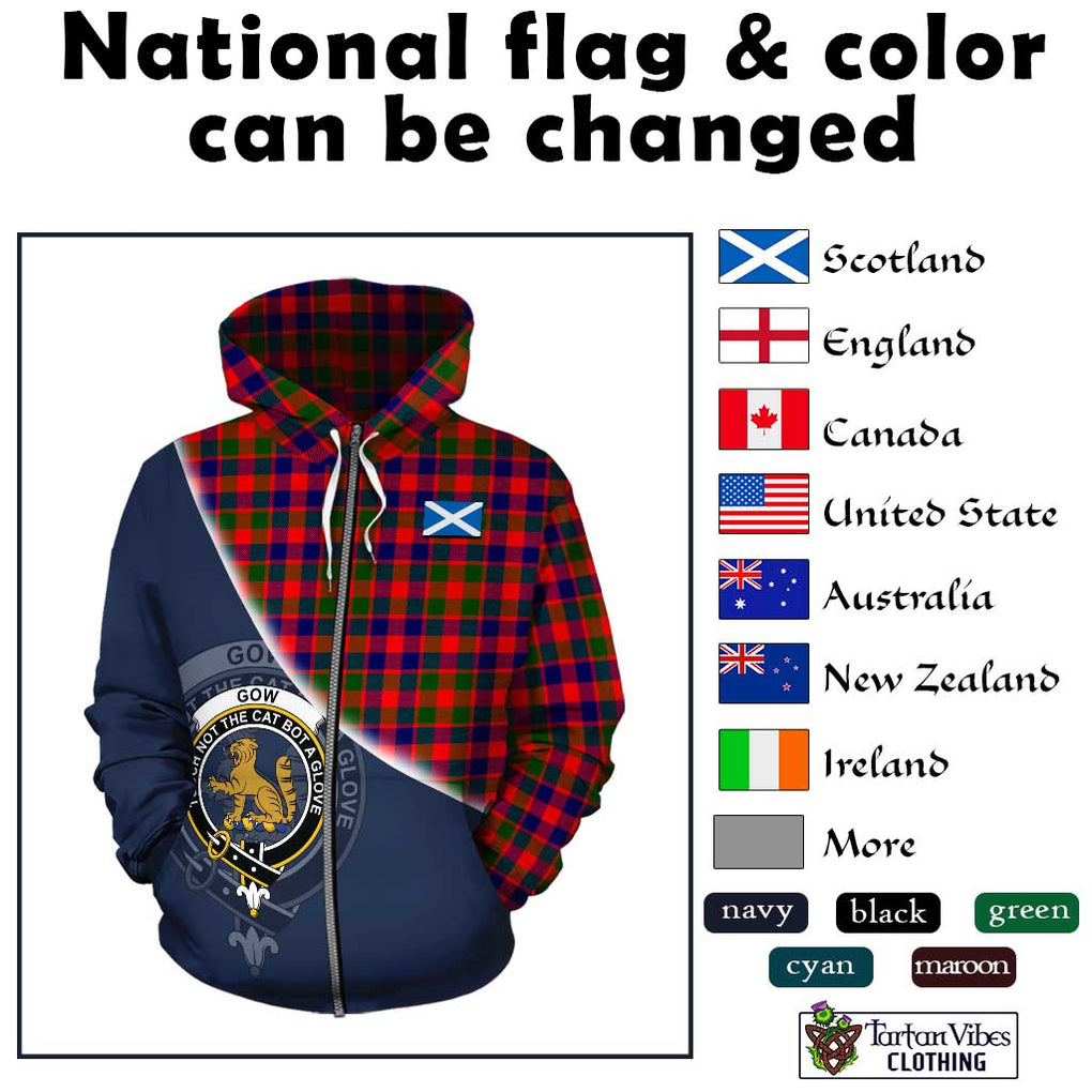 Gow Modern Tartan Hoodie with Personalised National Flag and Family Crest Half Style - Tartanvibesclothing Shop