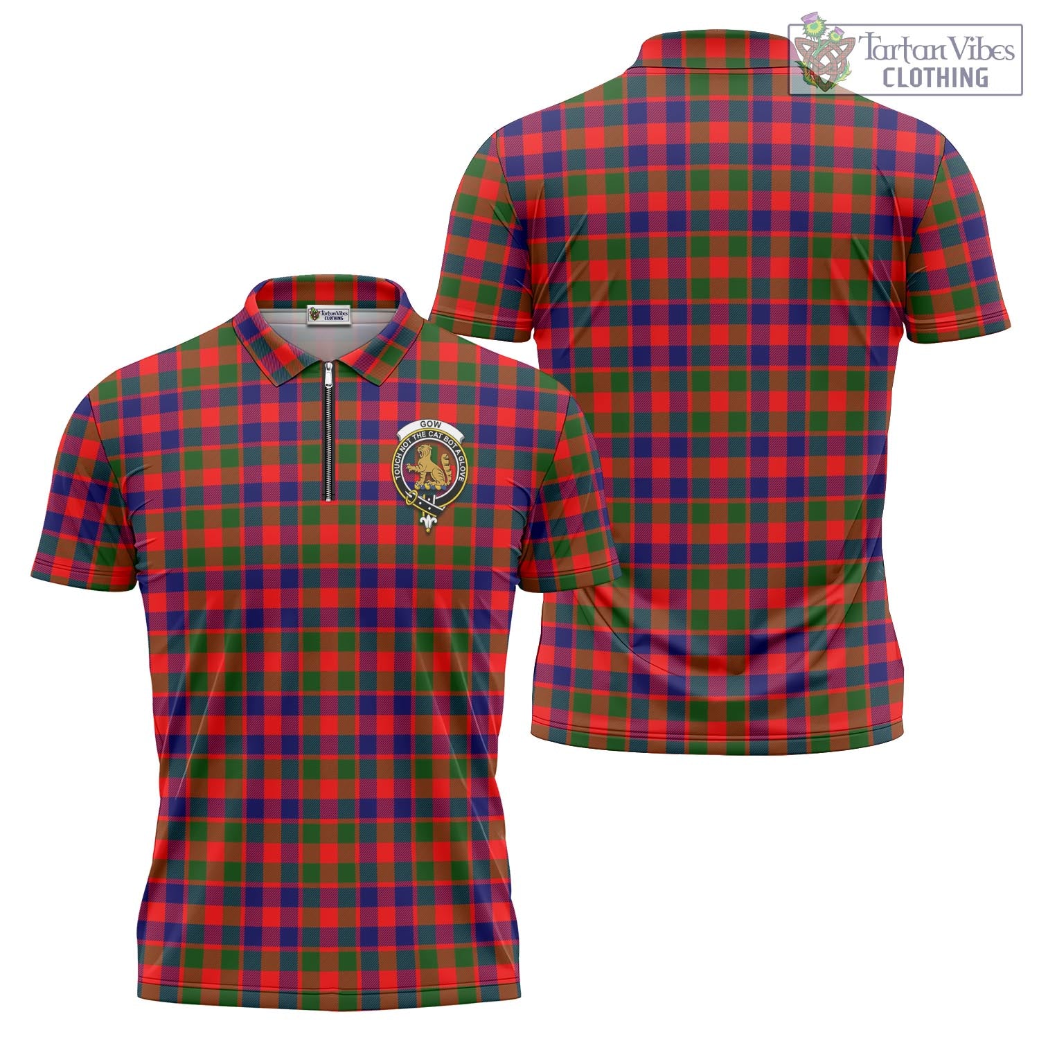 Tartan Vibes Clothing Gow Modern Tartan Zipper Polo Shirt with Family Crest