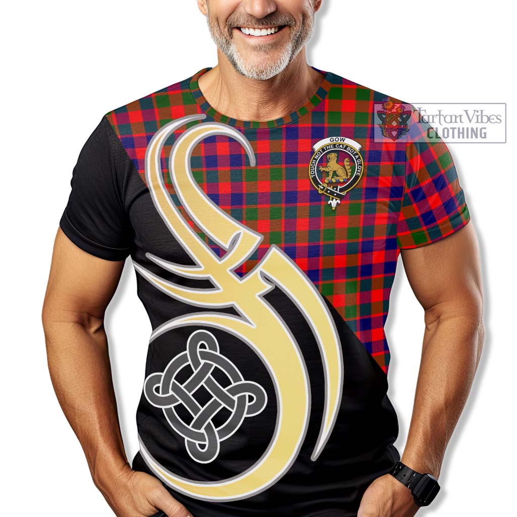 Tartan Vibes Clothing Gow Modern Tartan T-Shirt with Family Crest and Celtic Symbol Style