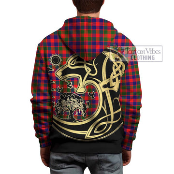 Gow Modern Tartan Hoodie with Family Crest Celtic Wolf Style