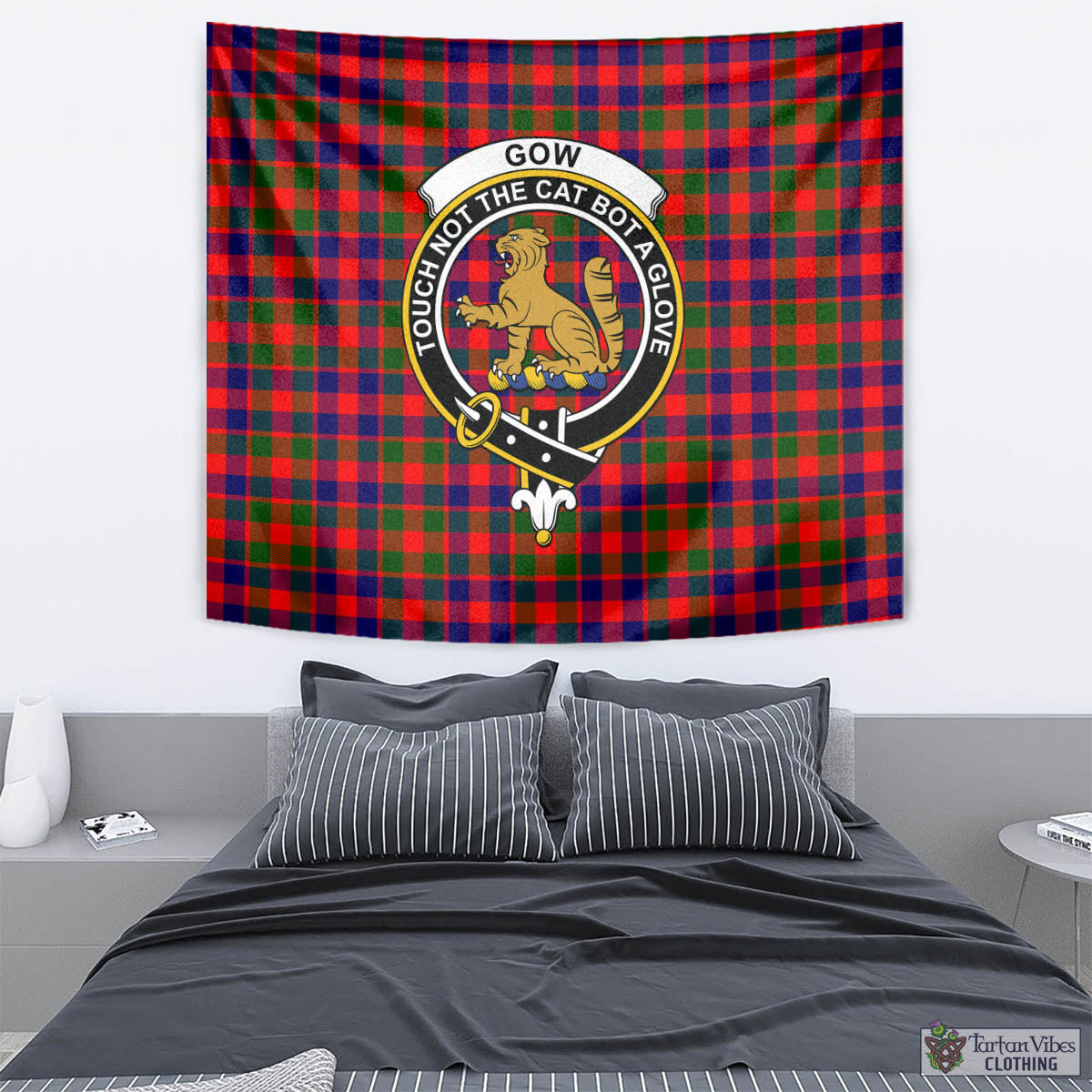 Tartan Vibes Clothing Gow Modern Tartan Tapestry Wall Hanging and Home Decor for Room with Family Crest