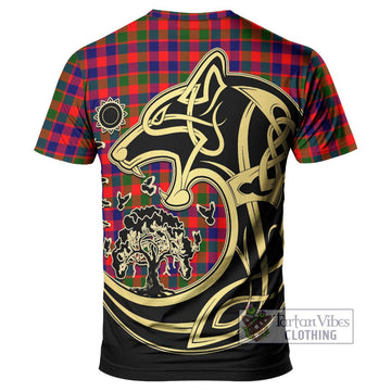 Gow Modern Tartan T-Shirt with Family Crest Celtic Wolf Style