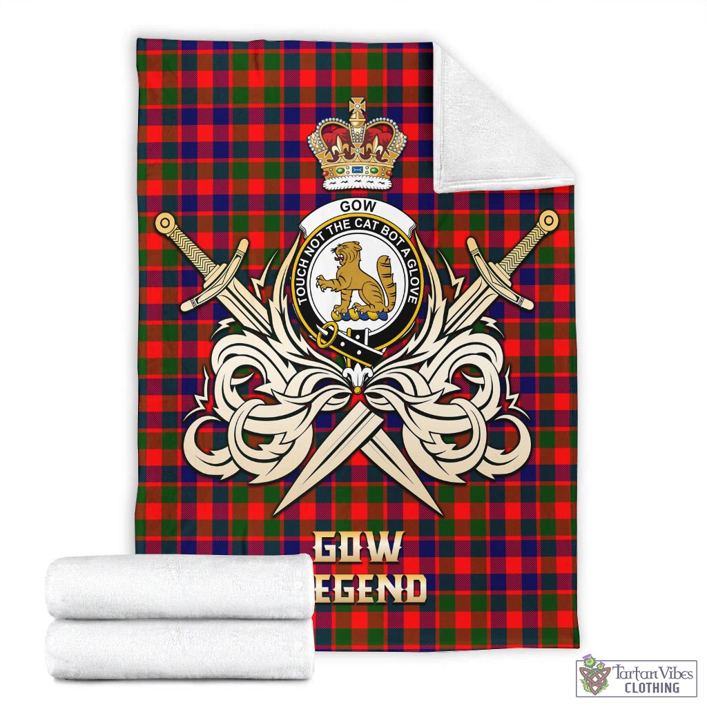 Tartan Vibes Clothing Gow Modern Tartan Blanket with Clan Crest and the Golden Sword of Courageous Legacy