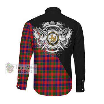 Gow Modern Tartan Long Sleeve Button Shirt with Family Crest and Military Logo Style