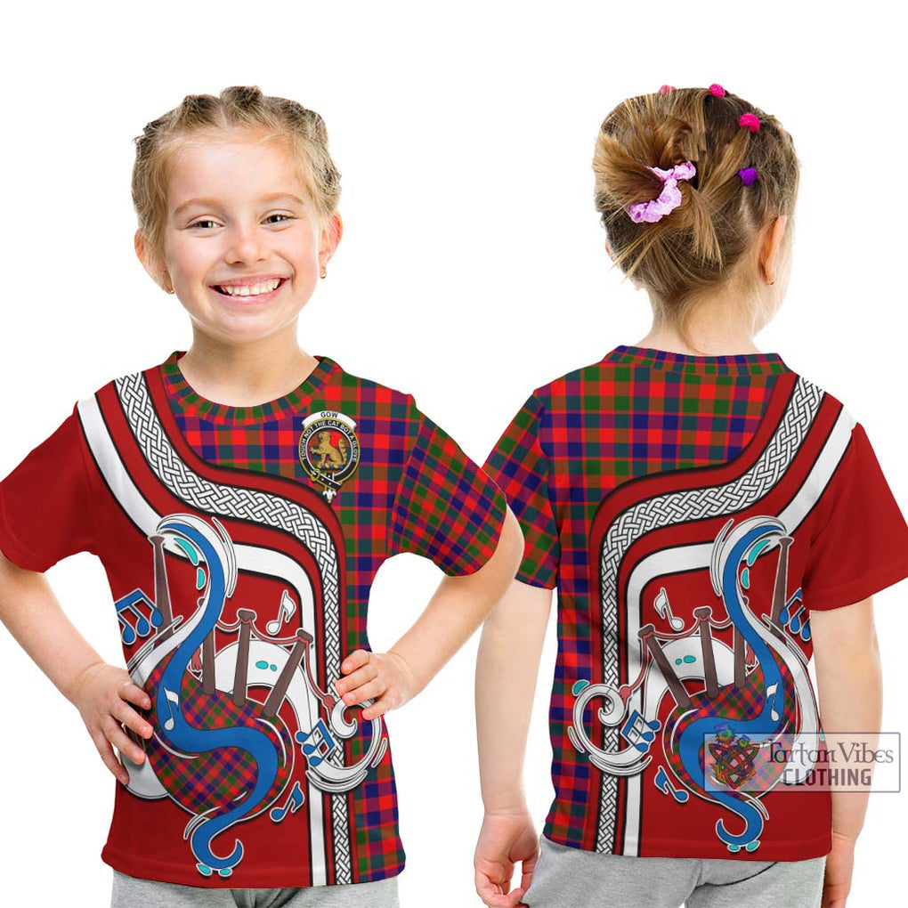 Tartan Vibes Clothing Gow Modern Tartan Kid T-Shirt with Epic Bagpipe Style