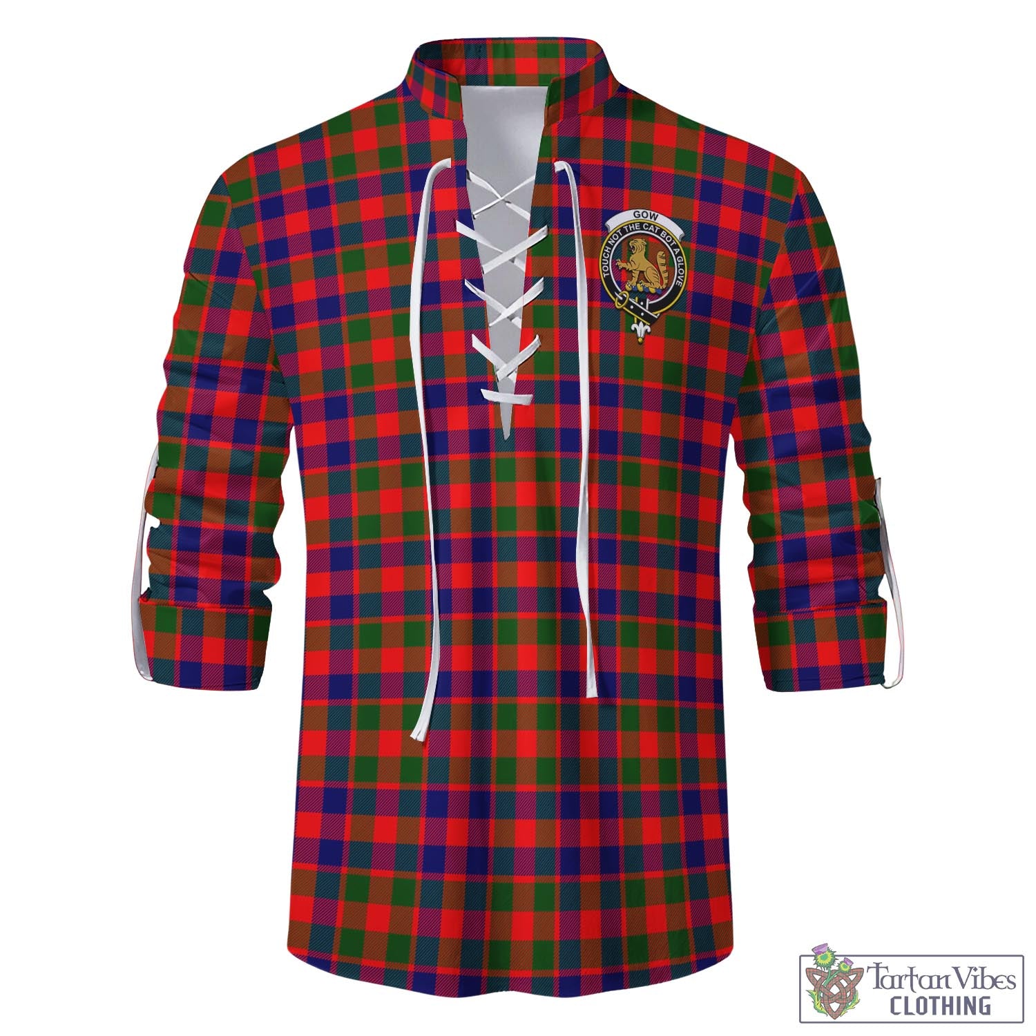 Tartan Vibes Clothing Gow Modern Tartan Men's Scottish Traditional Jacobite Ghillie Kilt Shirt with Family Crest