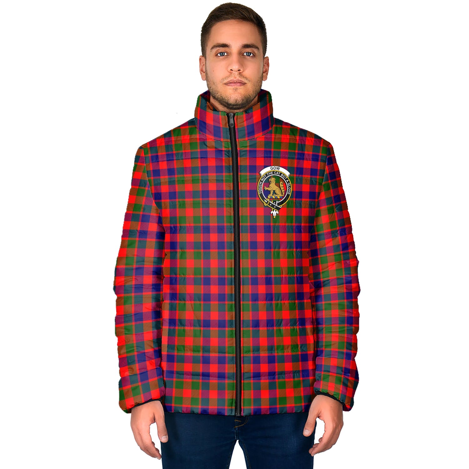 Gow Modern Tartan Padded Jacket with Family Crest - Tartan Vibes Clothing