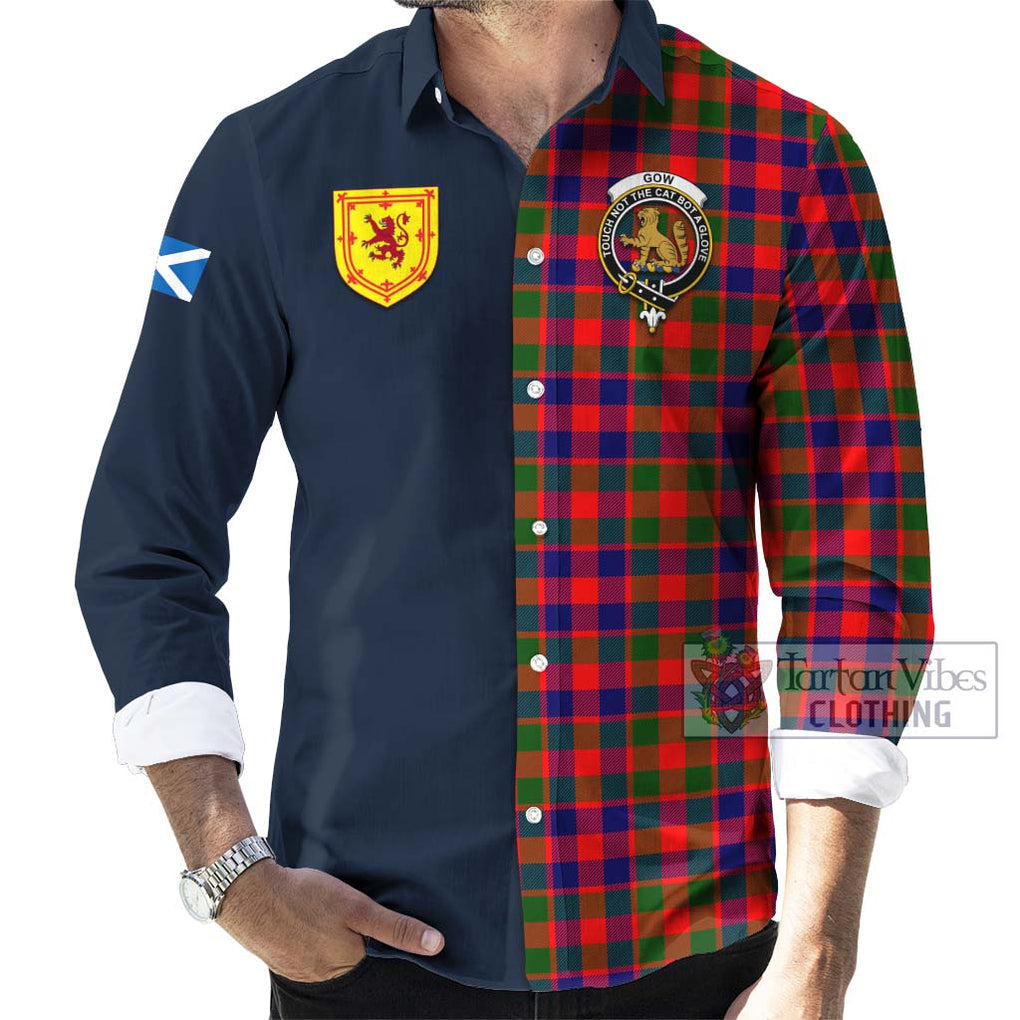 Tartan Vibes Clothing Gow Modern Tartan Long Sleeve Button Shirt with Scottish Lion Royal Arm Half Style