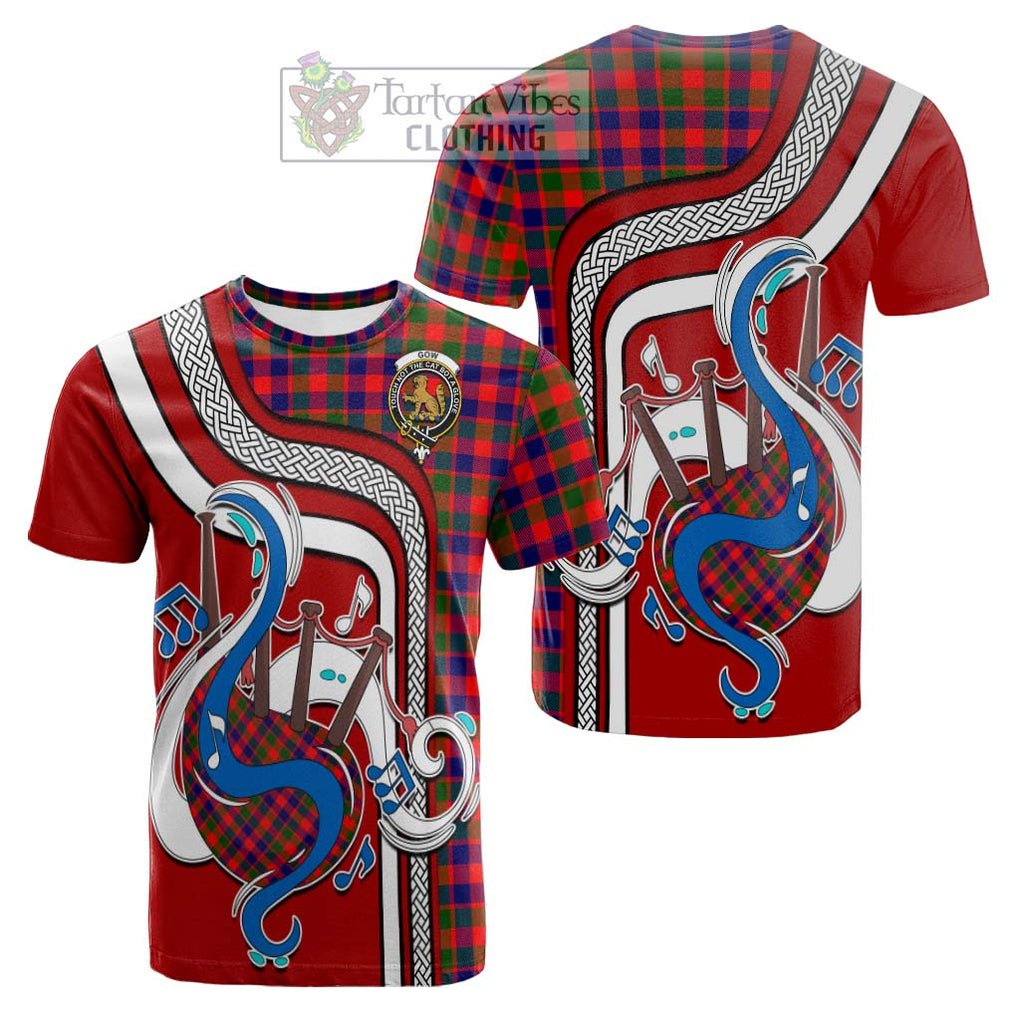 Tartan Vibes Clothing Gow Modern Tartan Cotton T-shirt with Epic Bagpipe Style