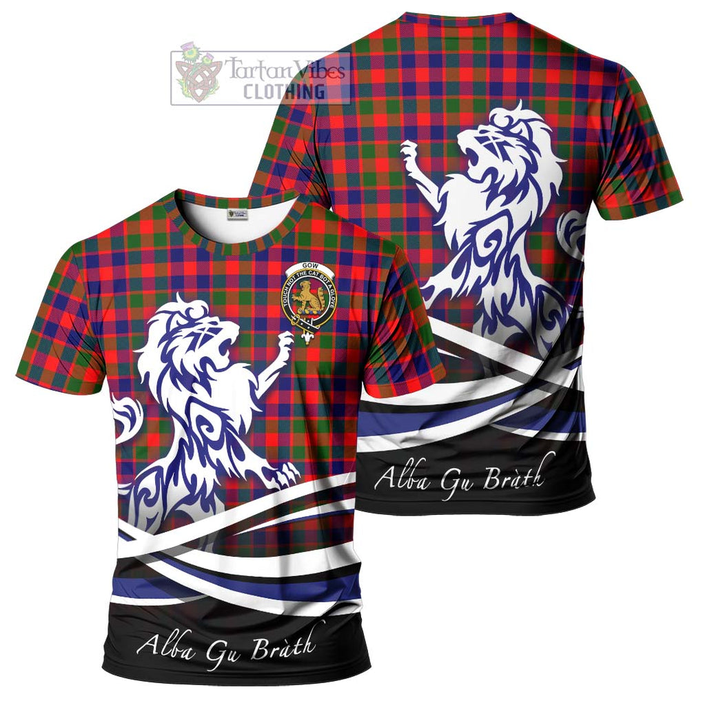 Tartan Vibes Clothing Gow Modern Tartan Cotton T-shirt with Alba Gu Brath Regal Lion Emblem