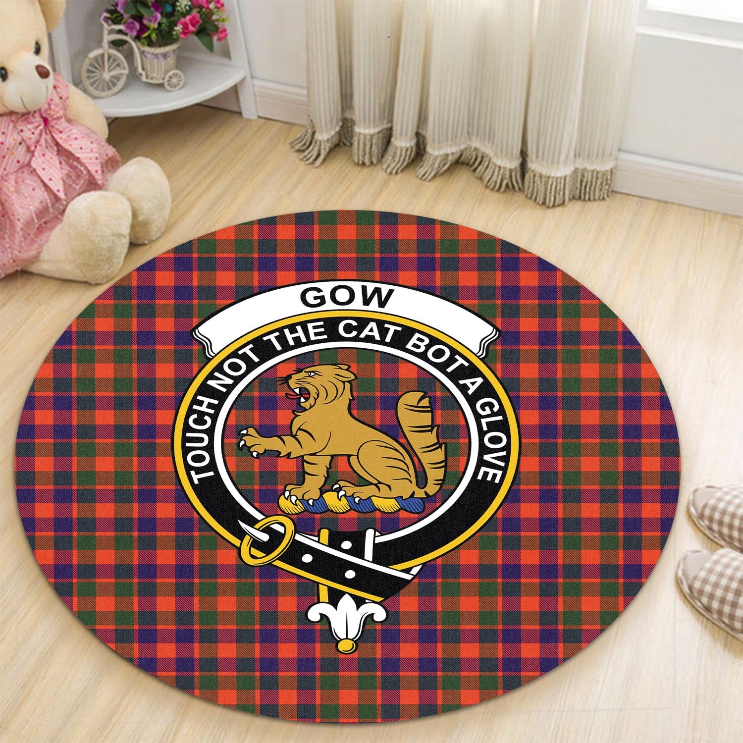 gow-modern-tartan-round-rug-with-family-crest