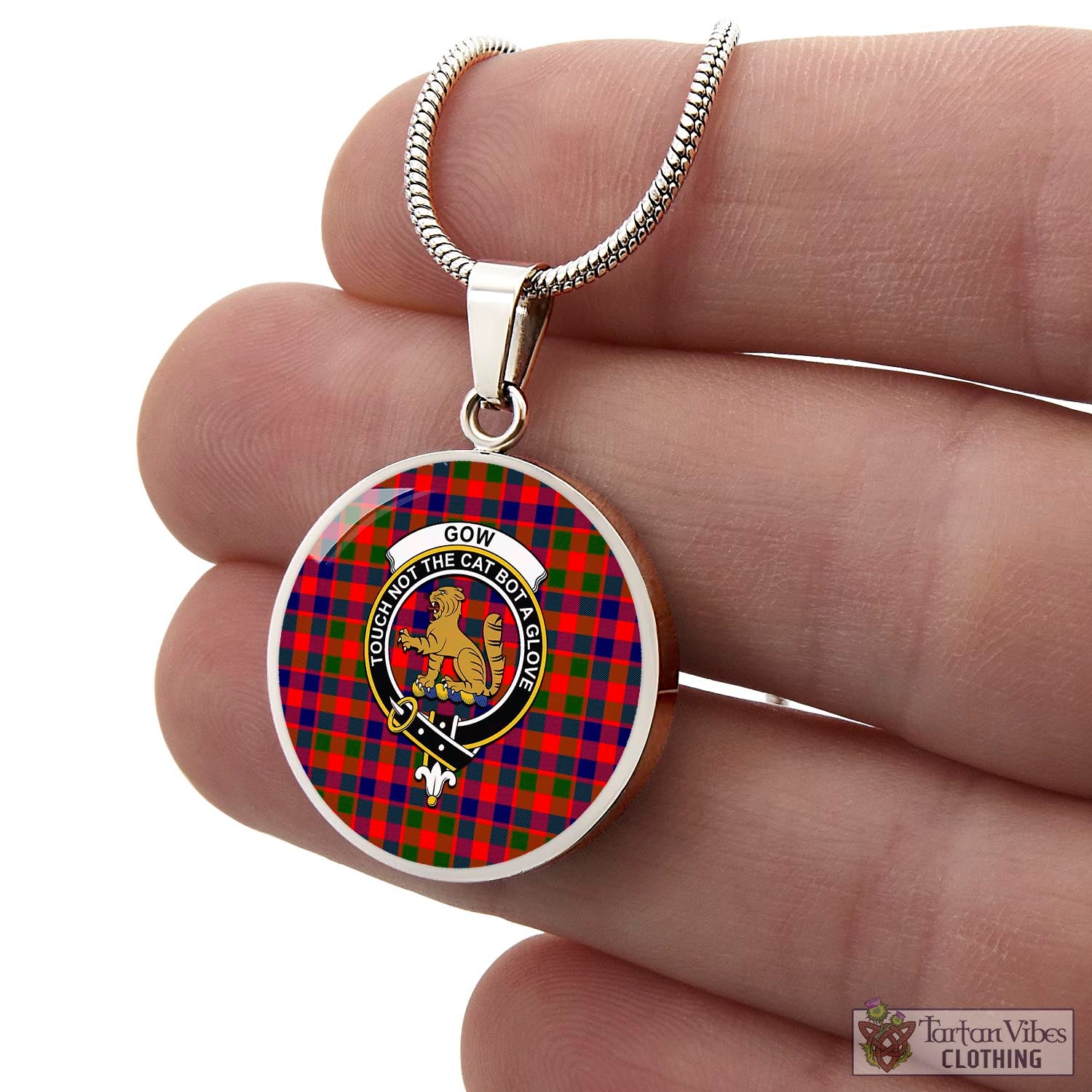 Tartan Vibes Clothing Gow Modern Tartan Circle Necklace with Family Crest