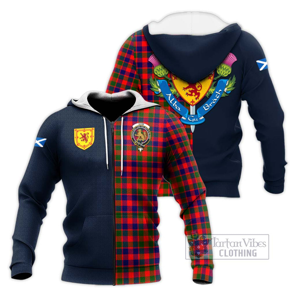 Tartan Vibes Clothing Gow Modern Tartan Knitted Hoodie with Scottish Lion Royal Arm Half Style