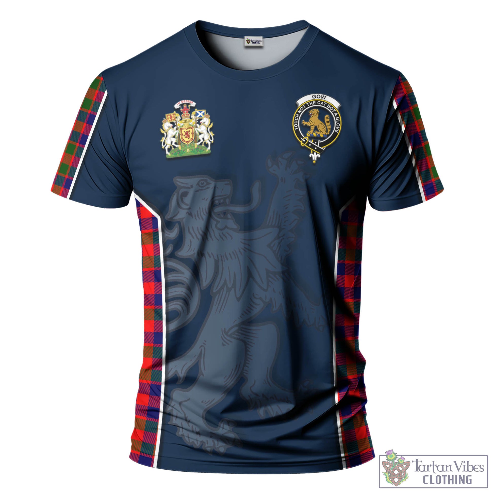 Tartan Vibes Clothing Gow Modern Tartan T-Shirt with Family Crest and Lion Rampant Vibes Sport Style