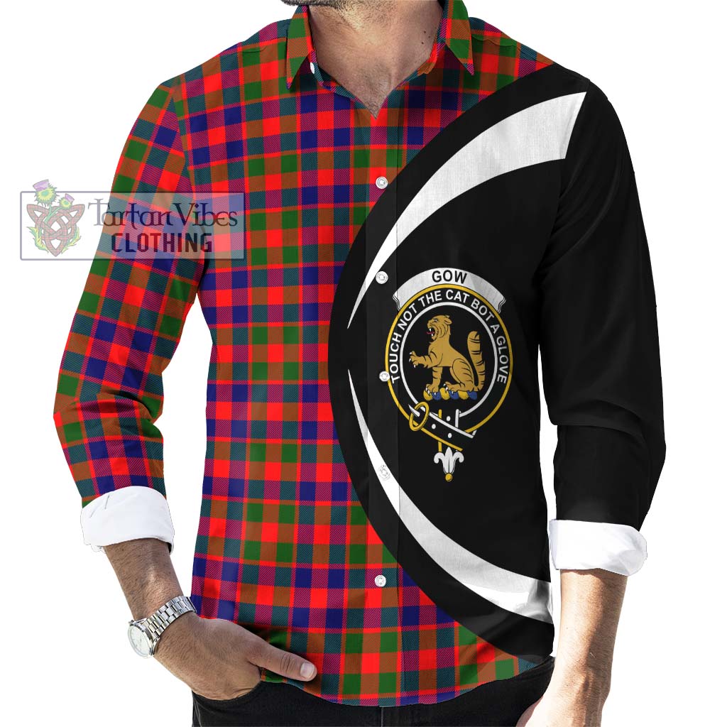 Gow Modern Tartan Long Sleeve Button Up with Family Crest Circle Style - Tartan Vibes Clothing