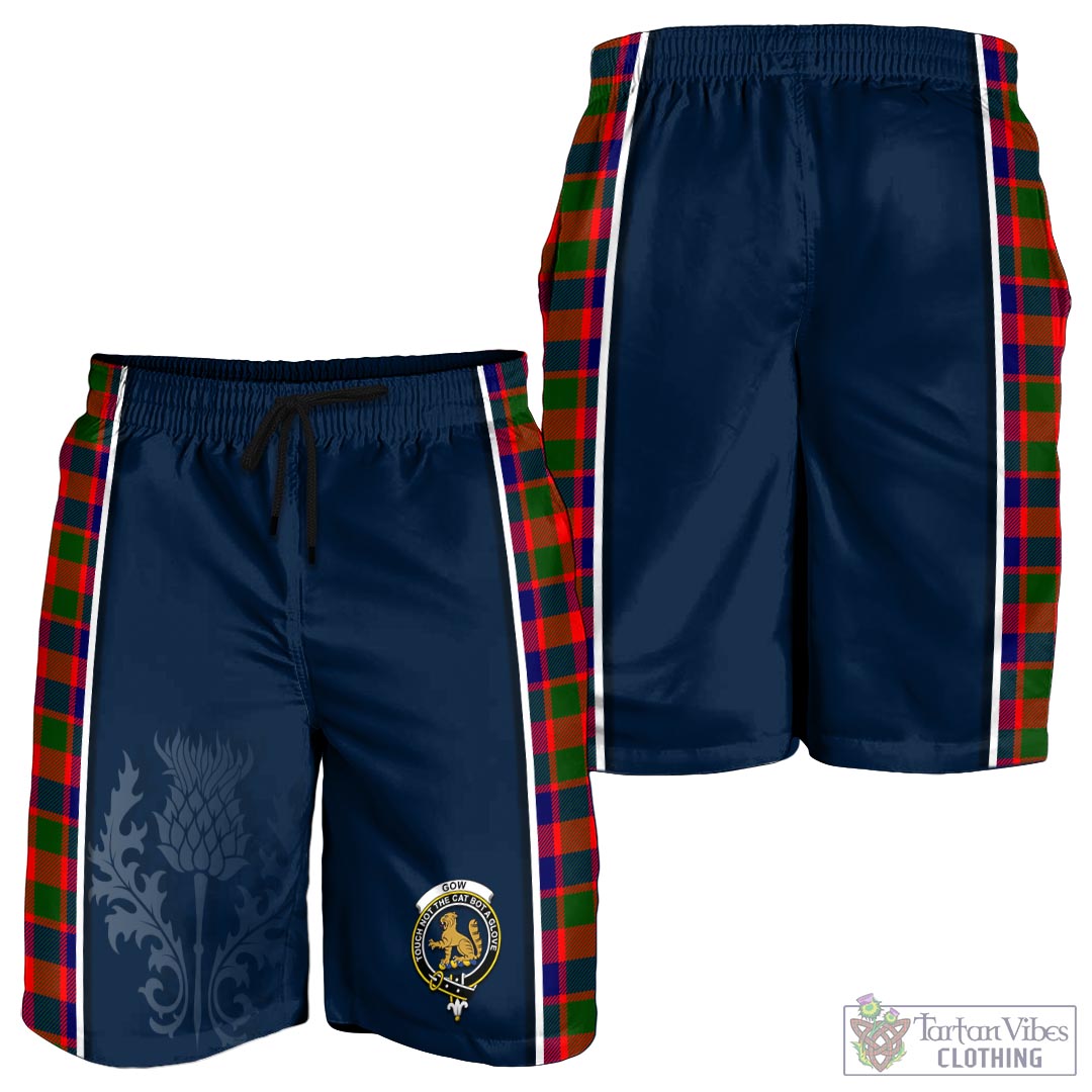 Tartan Vibes Clothing Gow Modern Tartan Men's Shorts with Family Crest and Scottish Thistle Vibes Sport Style