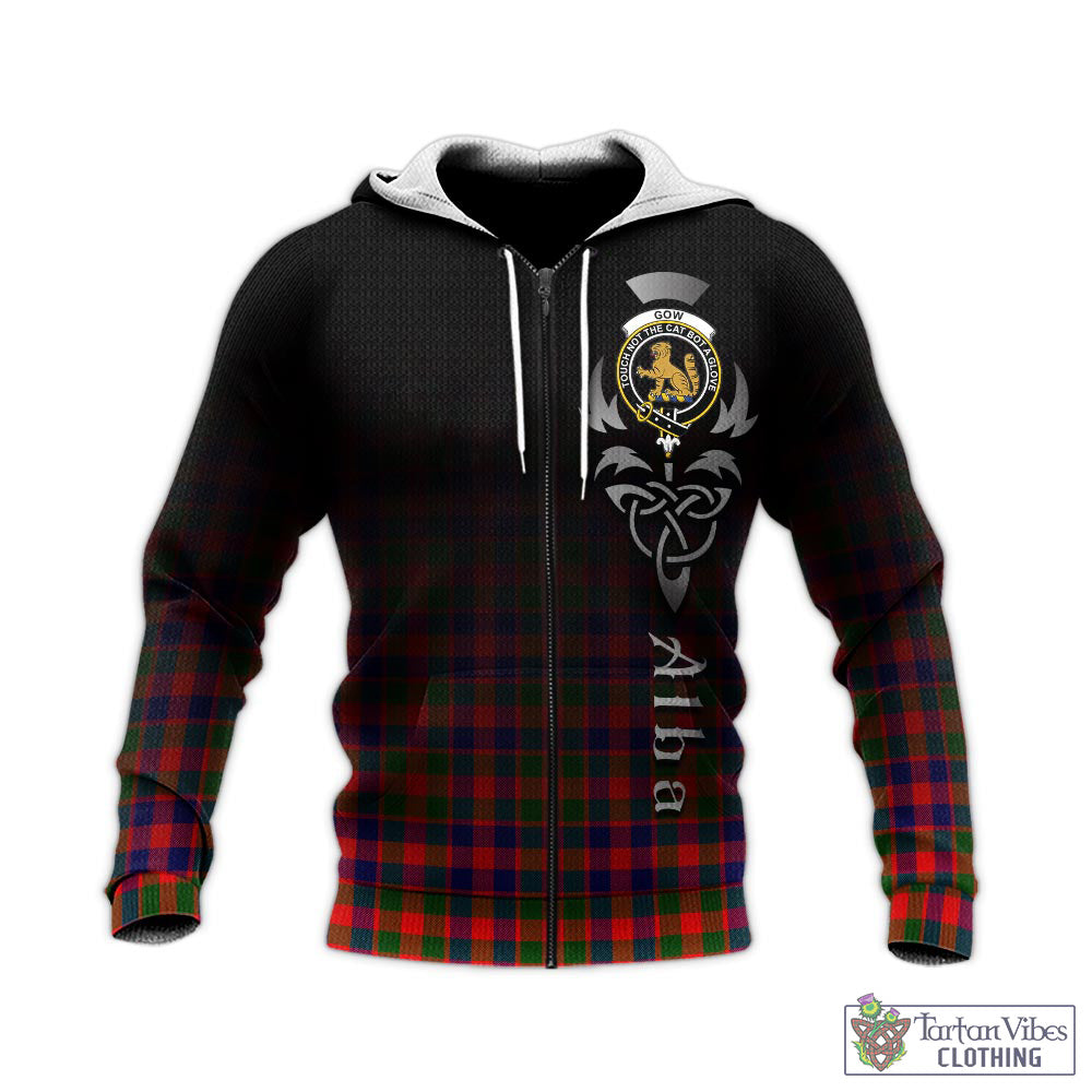 Tartan Vibes Clothing Gow Modern Tartan Knitted Hoodie Featuring Alba Gu Brath Family Crest Celtic Inspired