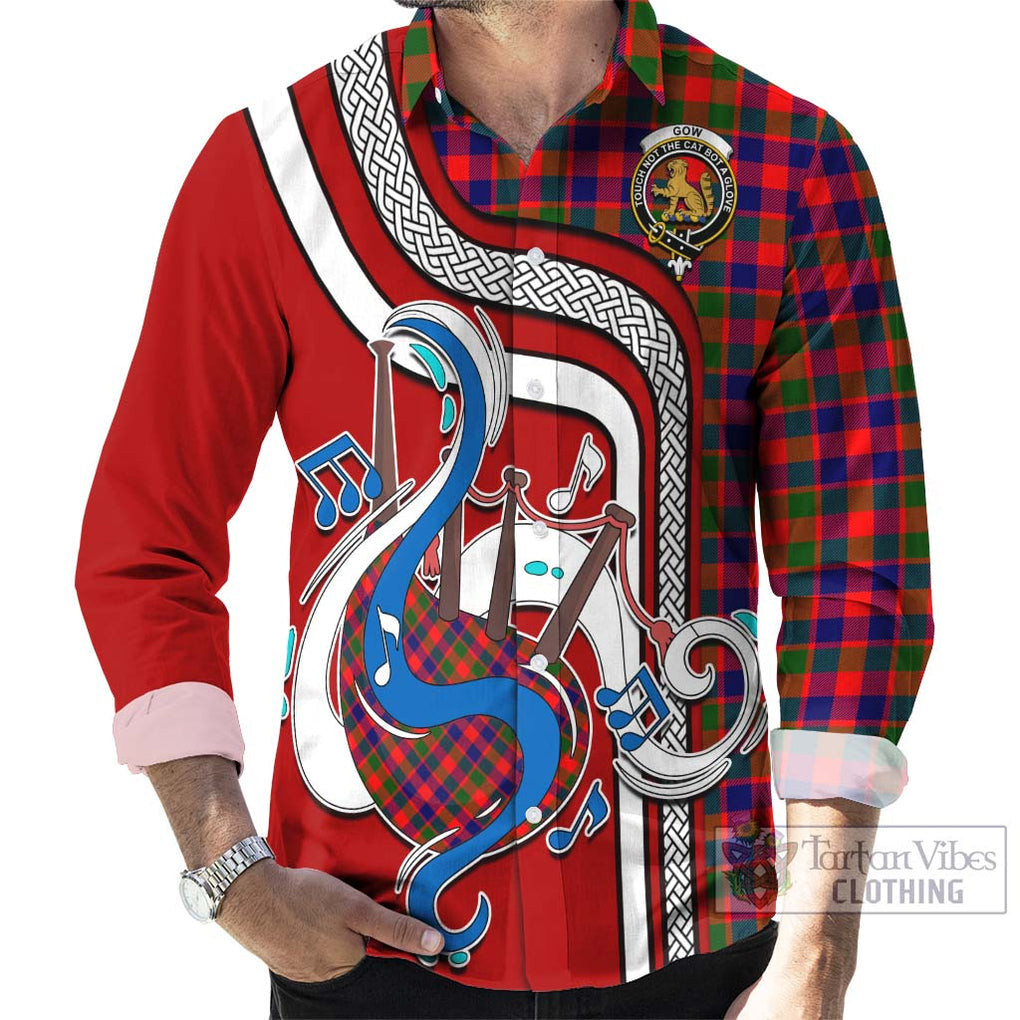 Gow Modern Tartan Long Sleeve Button Shirt with Epic Bagpipe Style - Tartanvibesclothing Shop