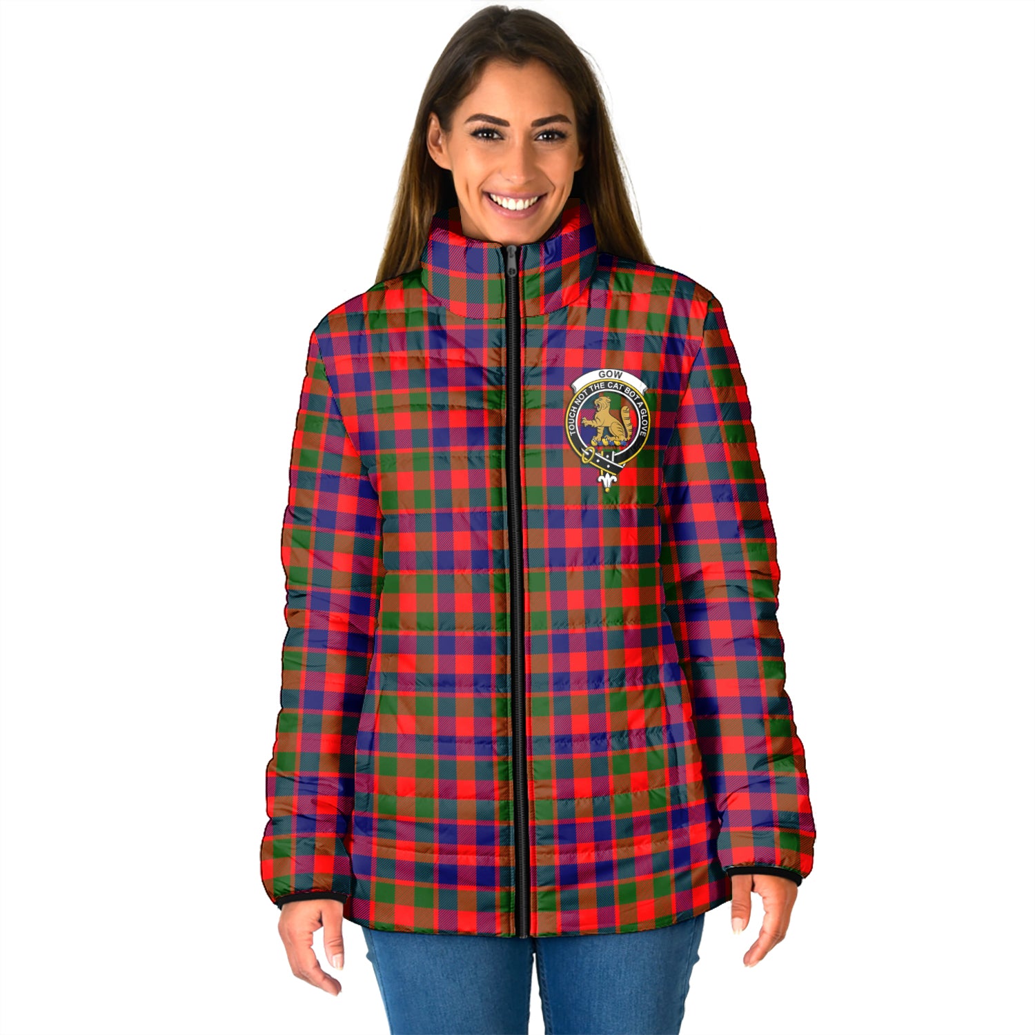 Gow Modern Tartan Padded Jacket with Family Crest - Tartan Vibes Clothing