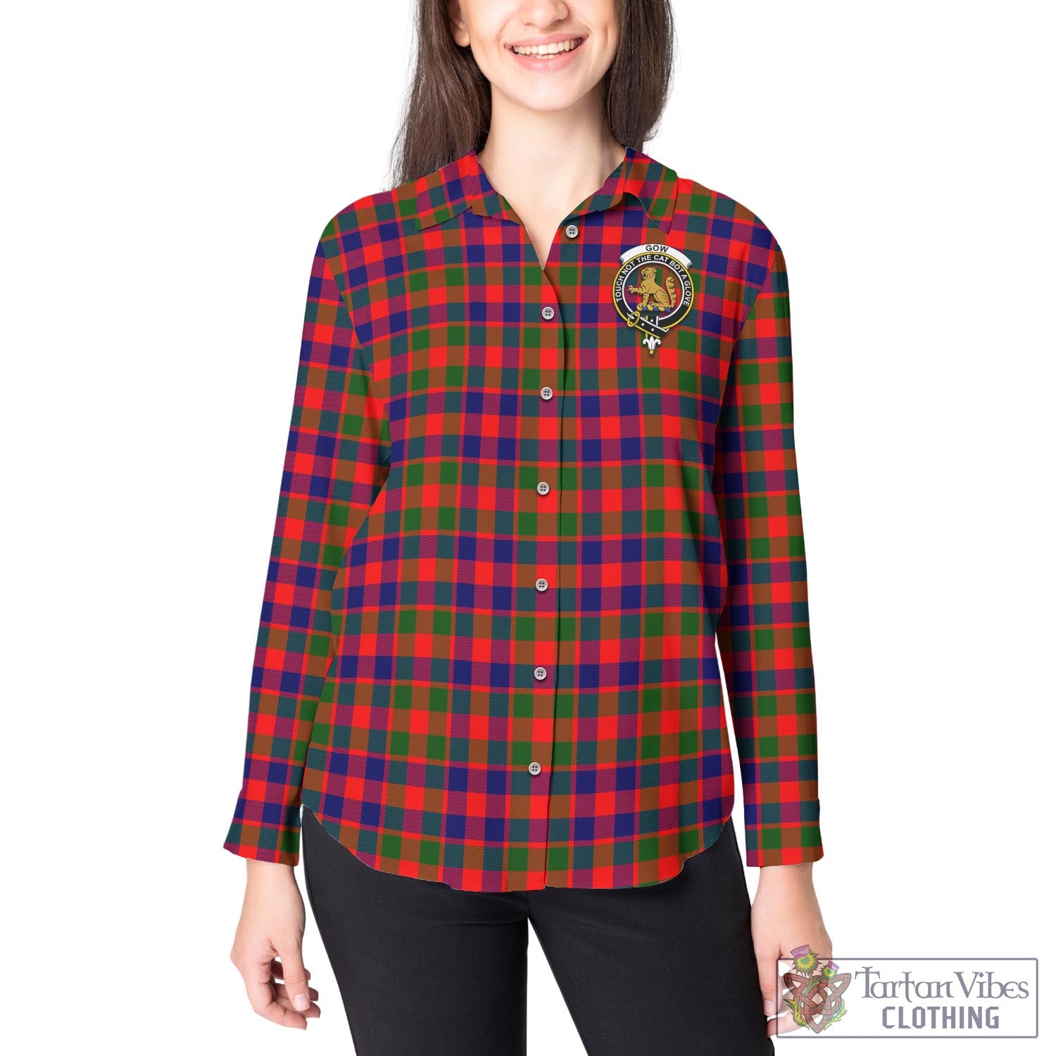 Tartan Vibes Clothing Gow Modern Tartan Womens Casual Shirt with Family Crest