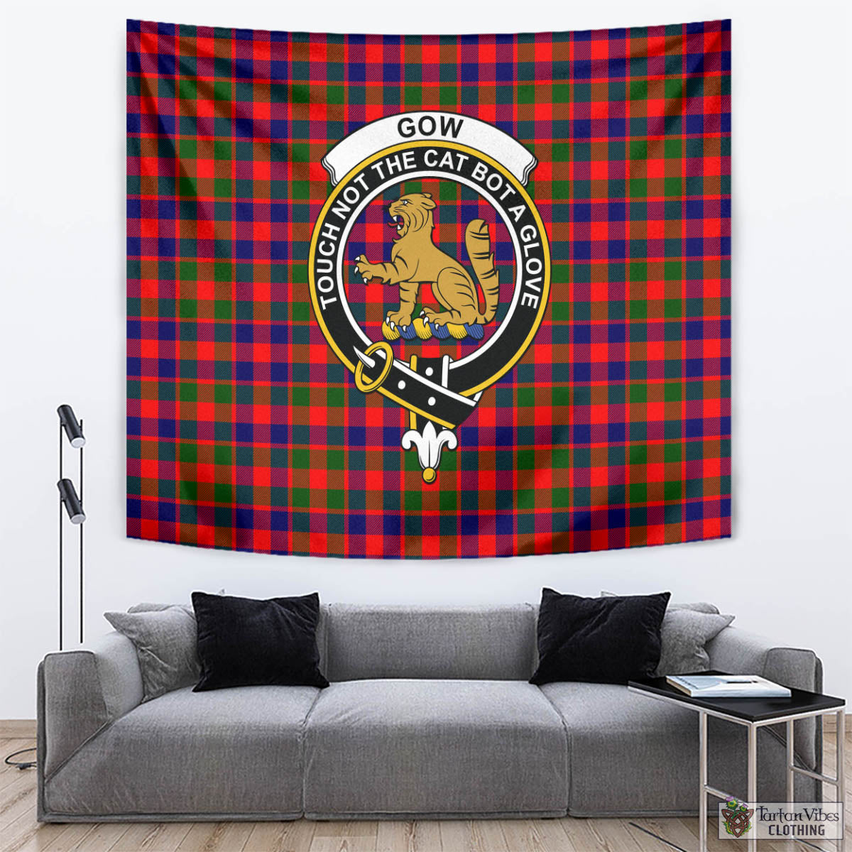 Tartan Vibes Clothing Gow Modern Tartan Tapestry Wall Hanging and Home Decor for Room with Family Crest