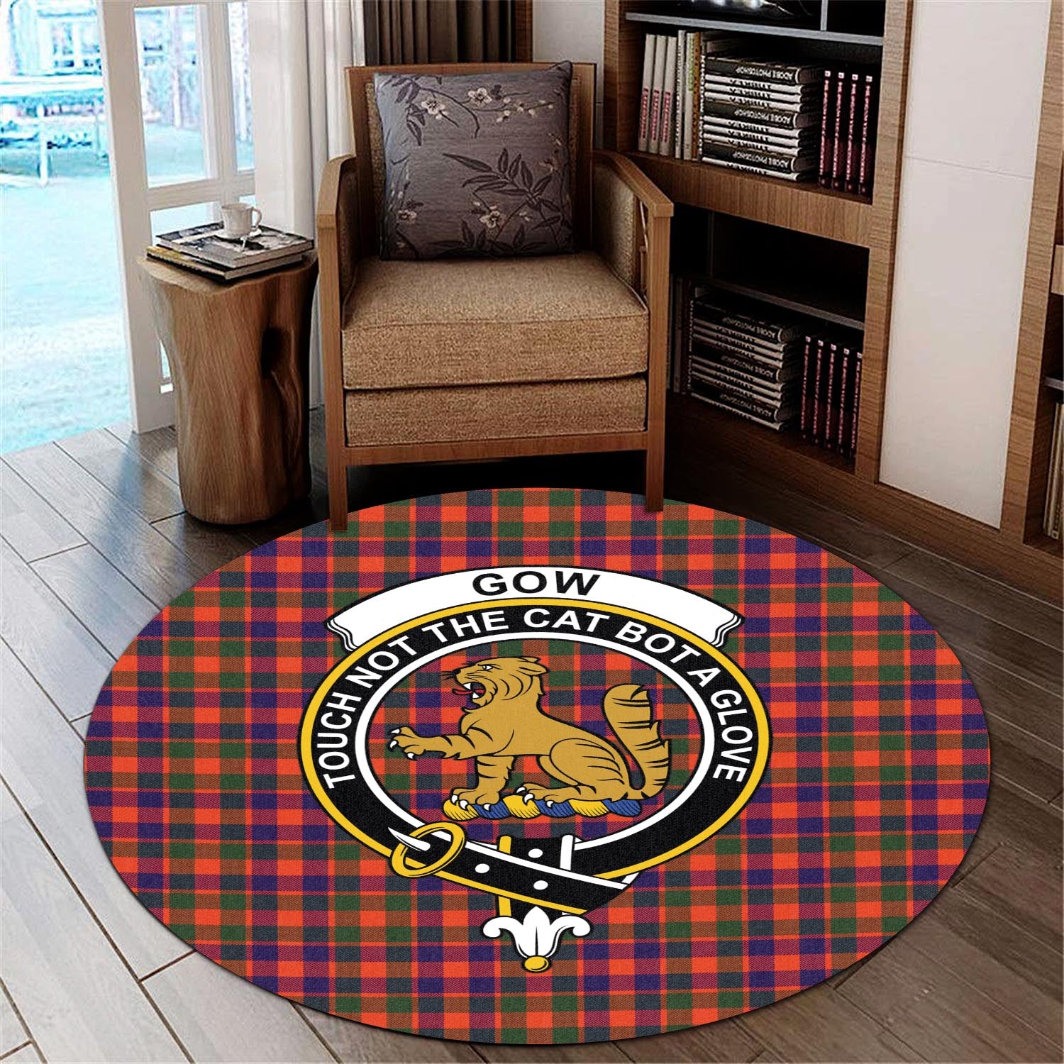 gow-modern-tartan-round-rug-with-family-crest