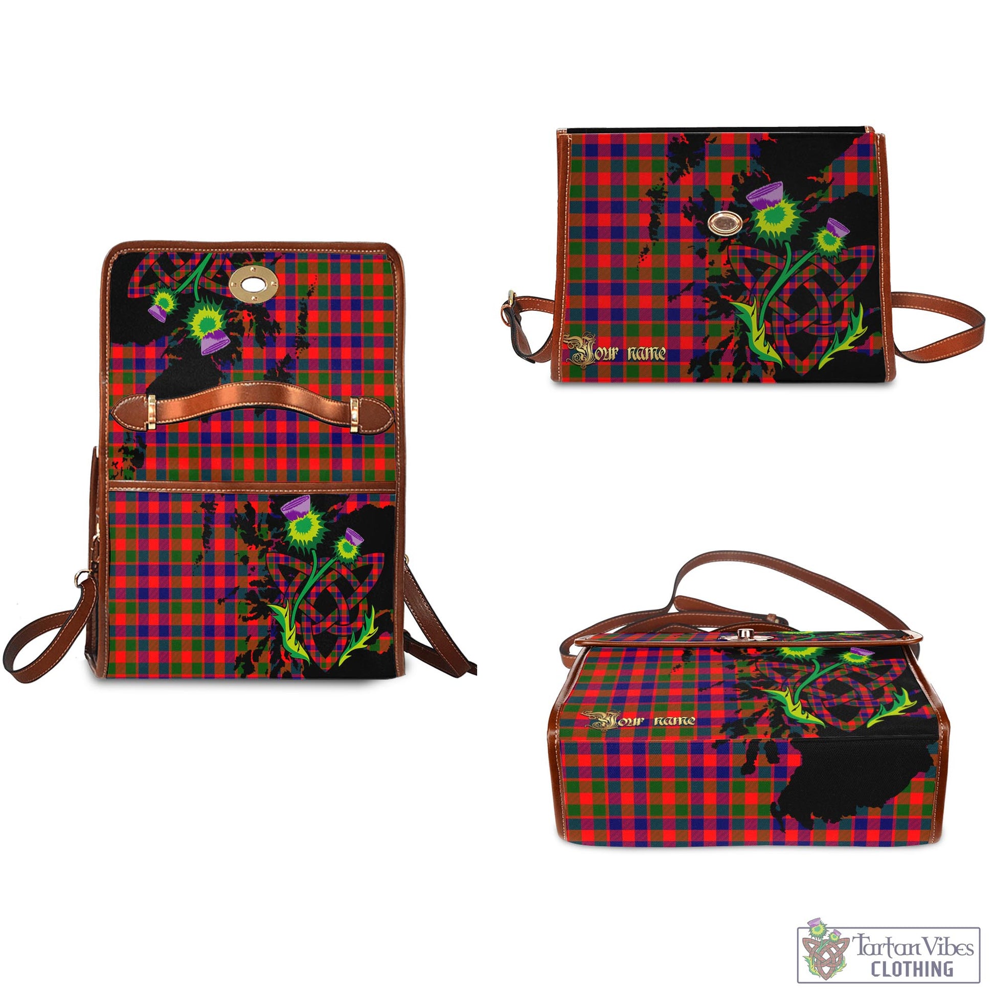 Tartan Vibes Clothing Gow Modern Tartan Waterproof Canvas Bag with Scotland Map and Thistle Celtic Accents