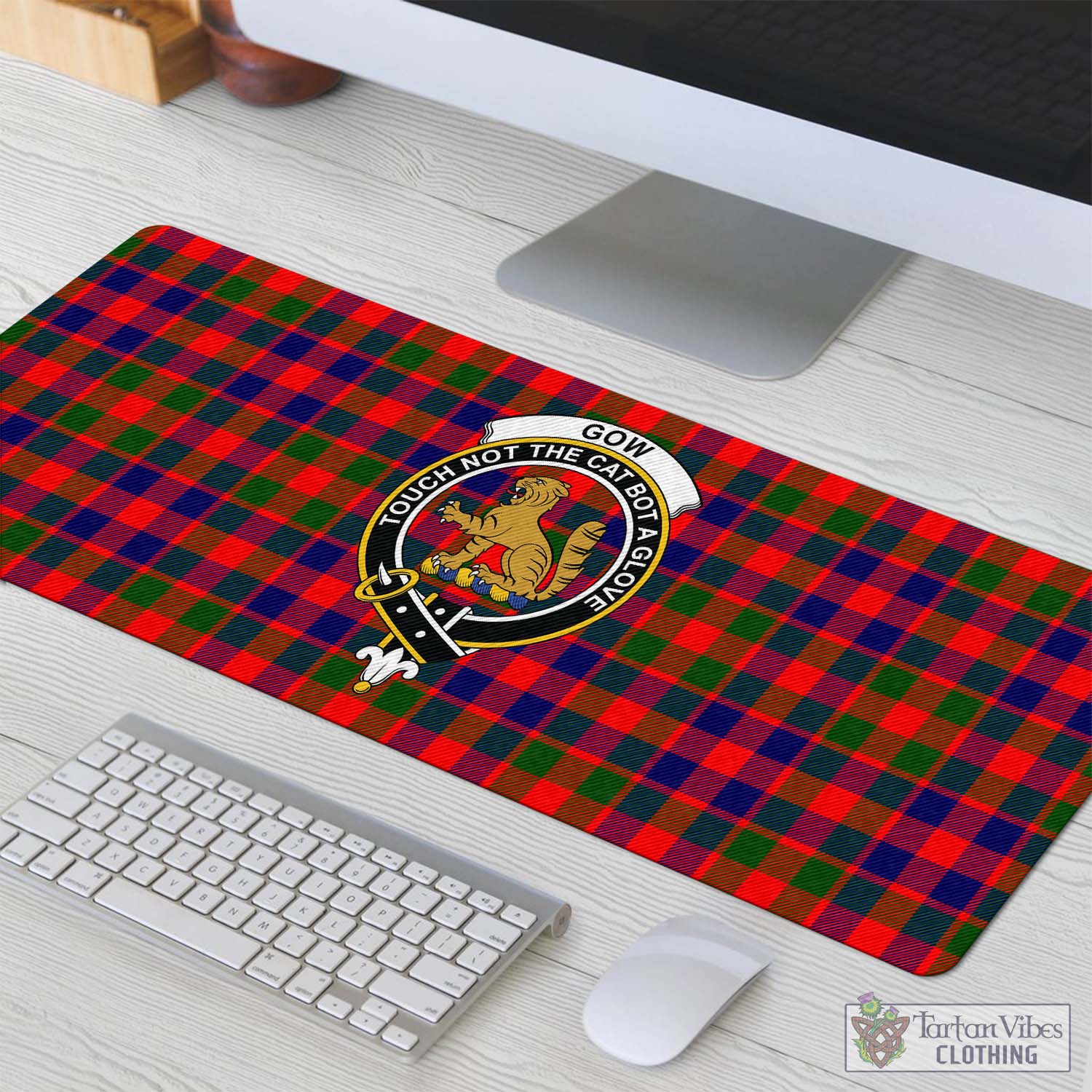 Tartan Vibes Clothing Gow Modern Tartan Mouse Pad with Family Crest