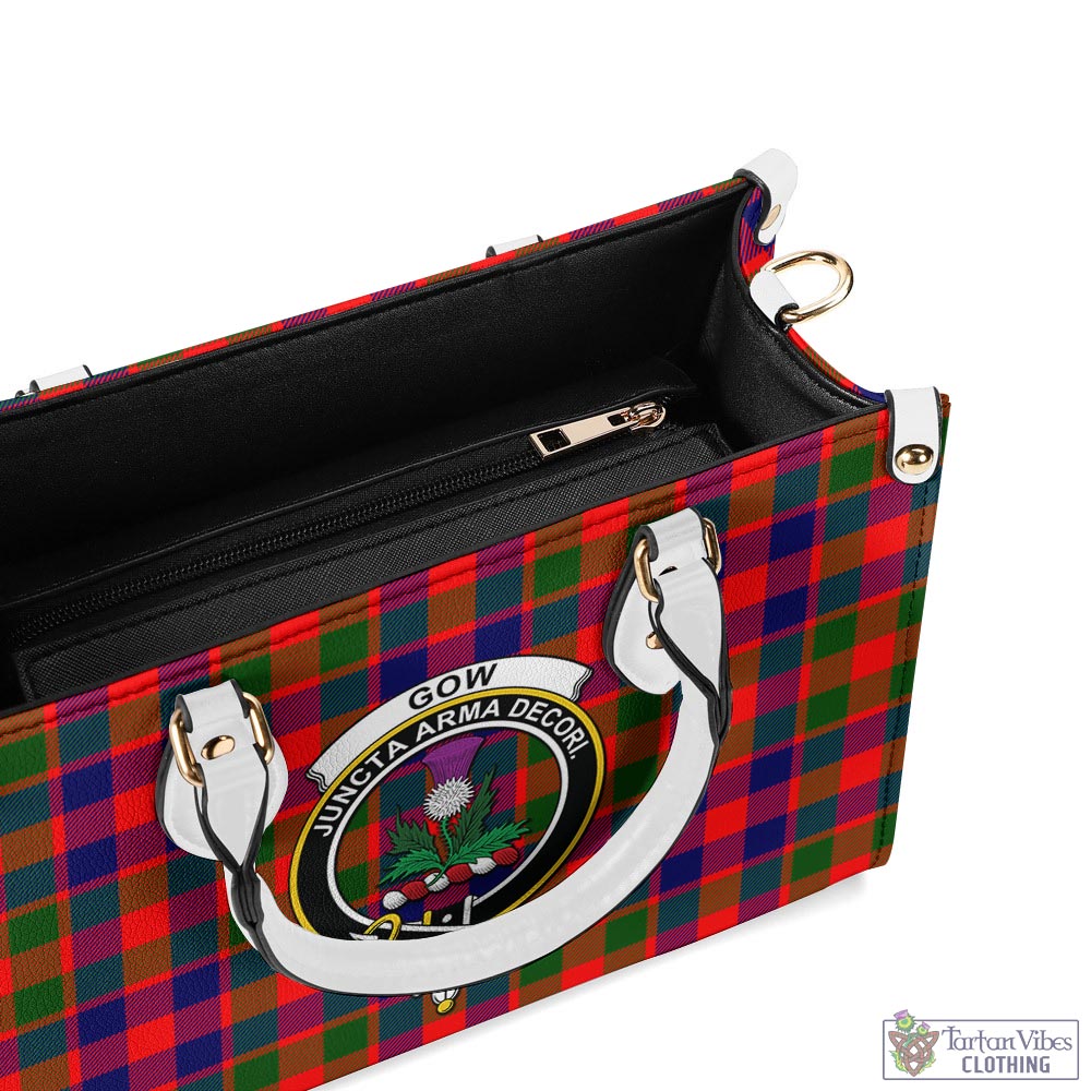 Tartan Vibes Clothing Gow of Skeoch Tartan Luxury Leather Handbags with Family Crest