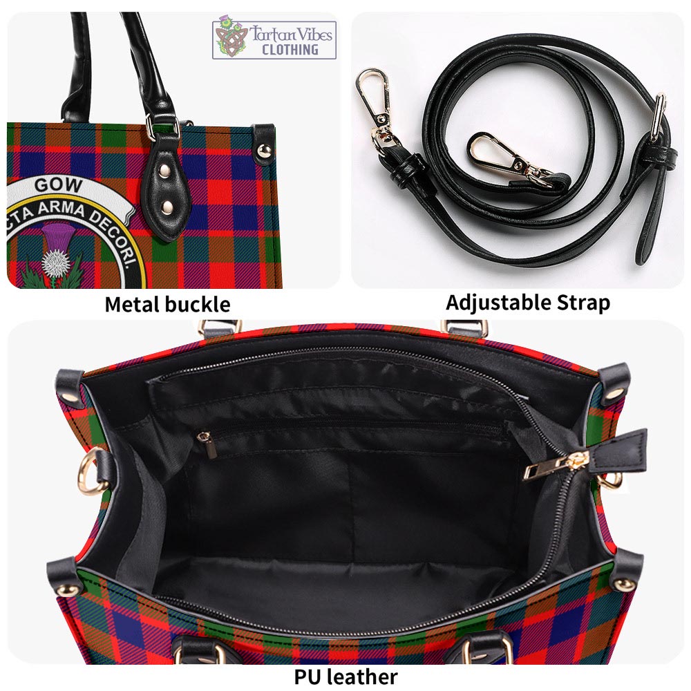 Tartan Vibes Clothing Gow of Skeoch Tartan Luxury Leather Handbags with Family Crest