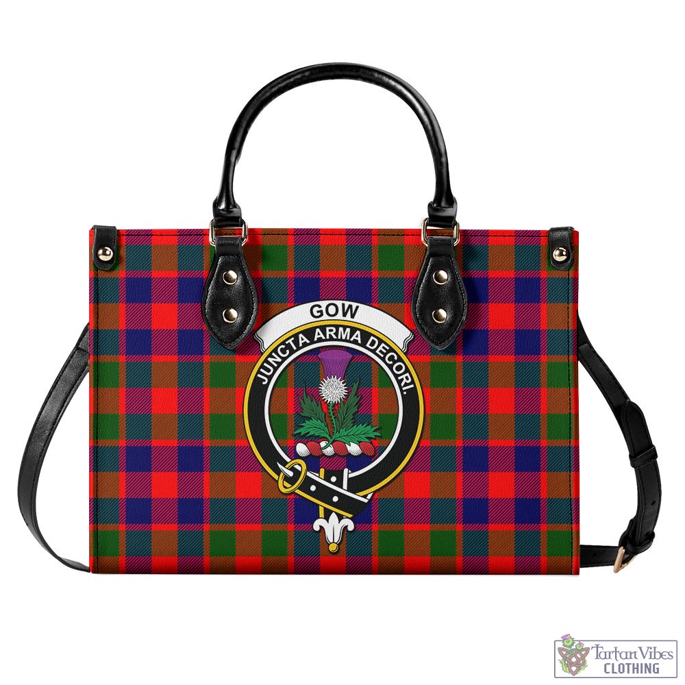 Tartan Vibes Clothing Gow of Skeoch Tartan Luxury Leather Handbags with Family Crest