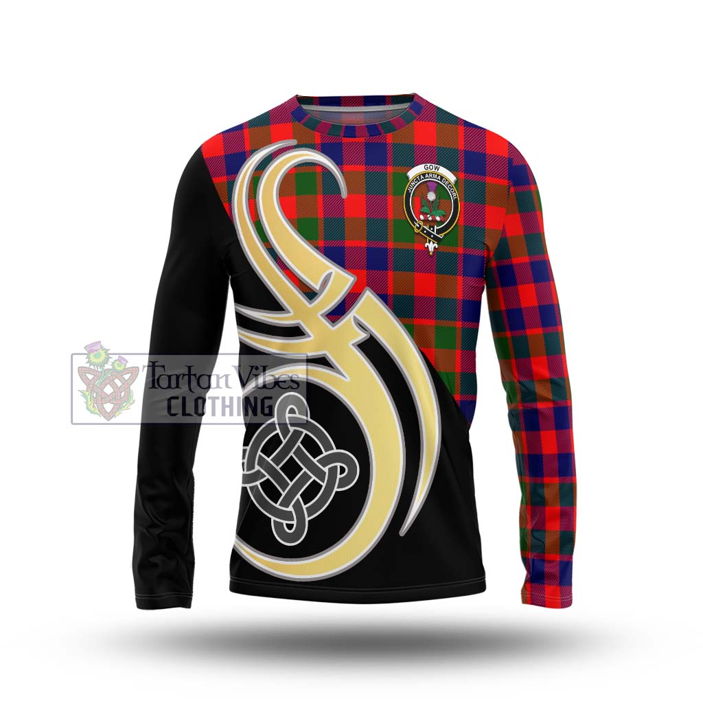 Gow of Skeoch Tartan Long Sleeve T-Shirt with Family Crest and Celtic Symbol Style Unisex - Tartan Vibes Clothing