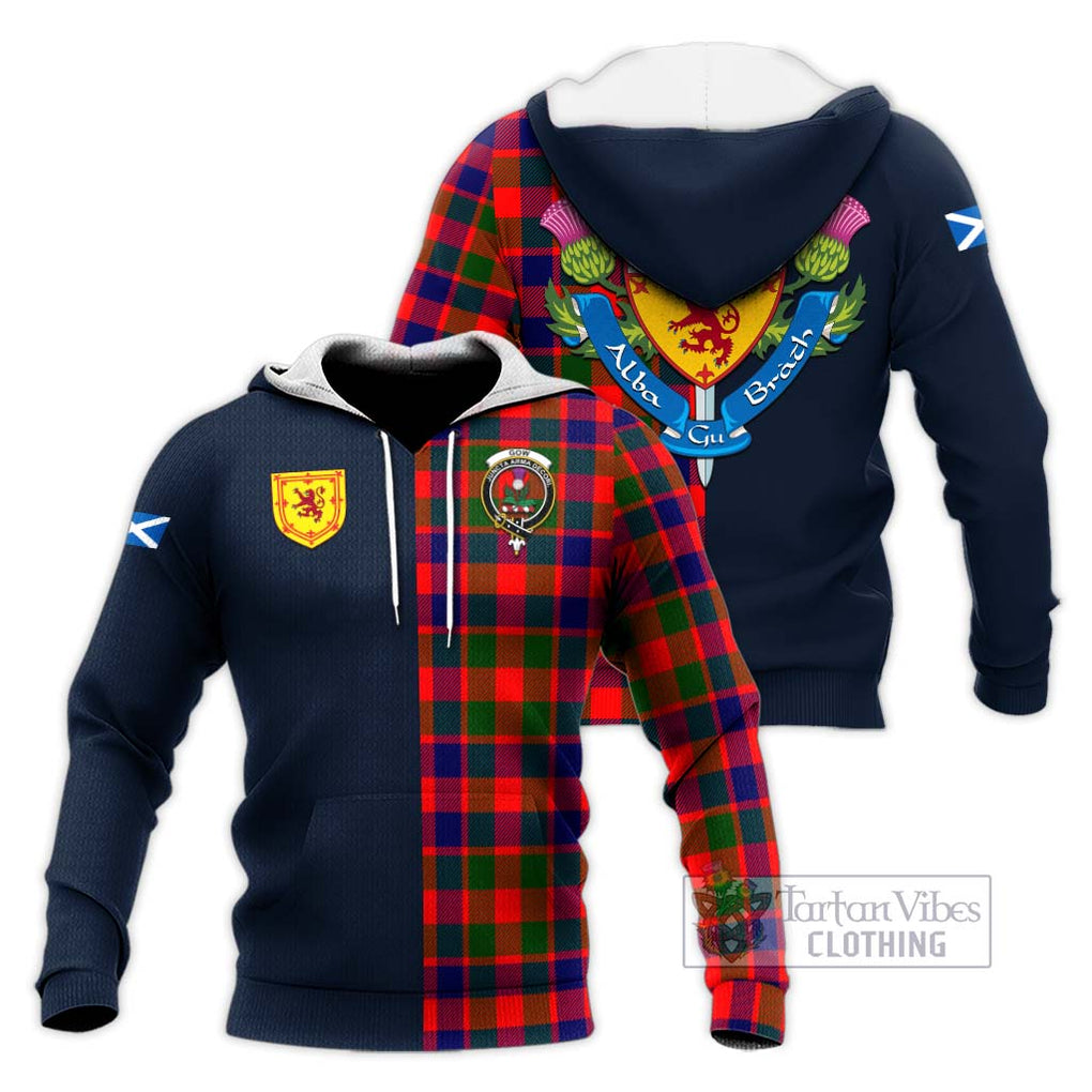 Tartan Vibes Clothing Gow of Skeoch Tartan Knitted Hoodie with Scottish Lion Royal Arm Half Style