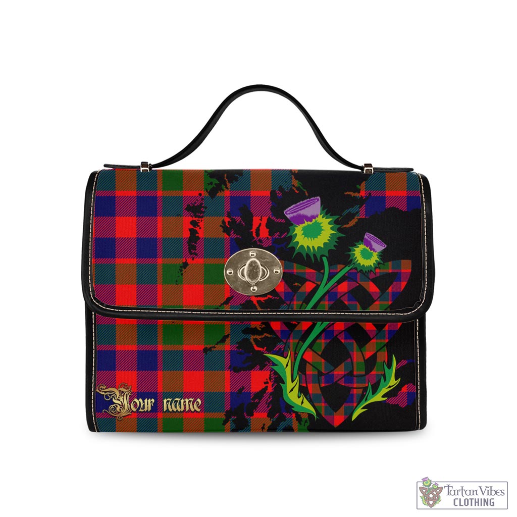 Tartan Vibes Clothing Gow of Skeoch Tartan Waterproof Canvas Bag with Scotland Map and Thistle Celtic Accents