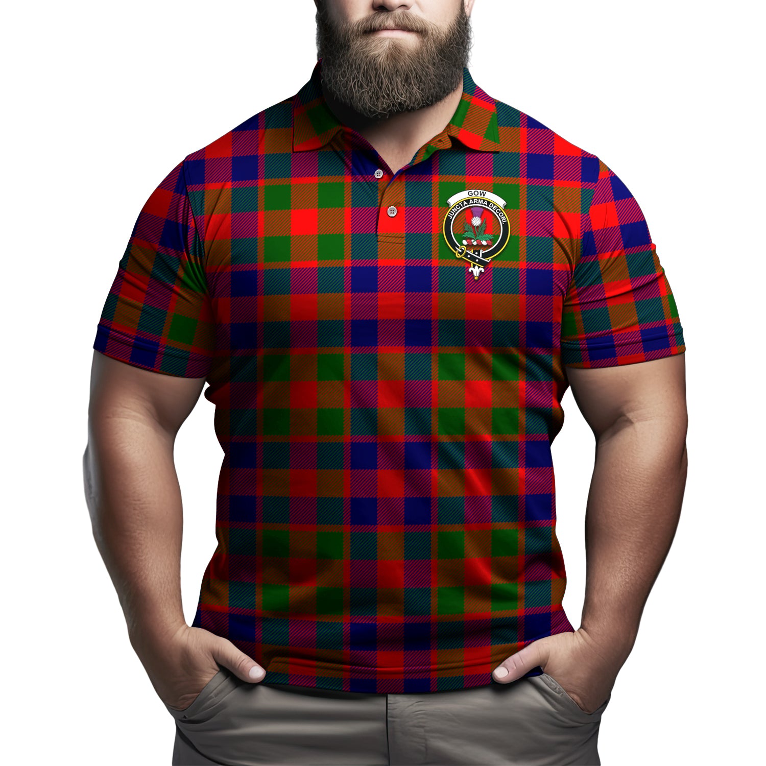 Gow of Skeoch Tartan Men's Polo Shirt with Family Crest Kid - Tartan Vibes Clothing