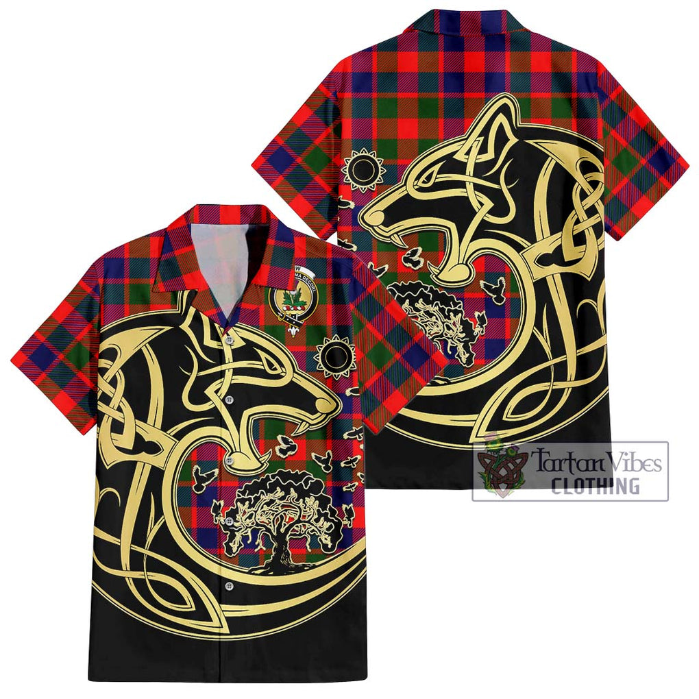 Gow of Skeoch Tartan Short Sleeve Button Shirt with Family Crest Celtic Wolf Style Kid - Tartan Vibes Clothing