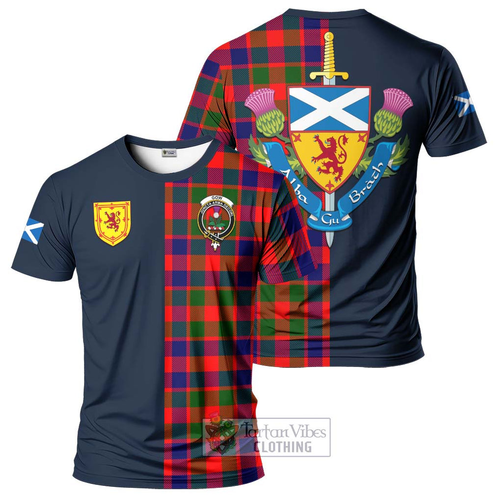 Tartan Vibes Clothing Gow of Skeoch Tartan T-Shirt Alba with Scottish Lion Royal Arm Half Style