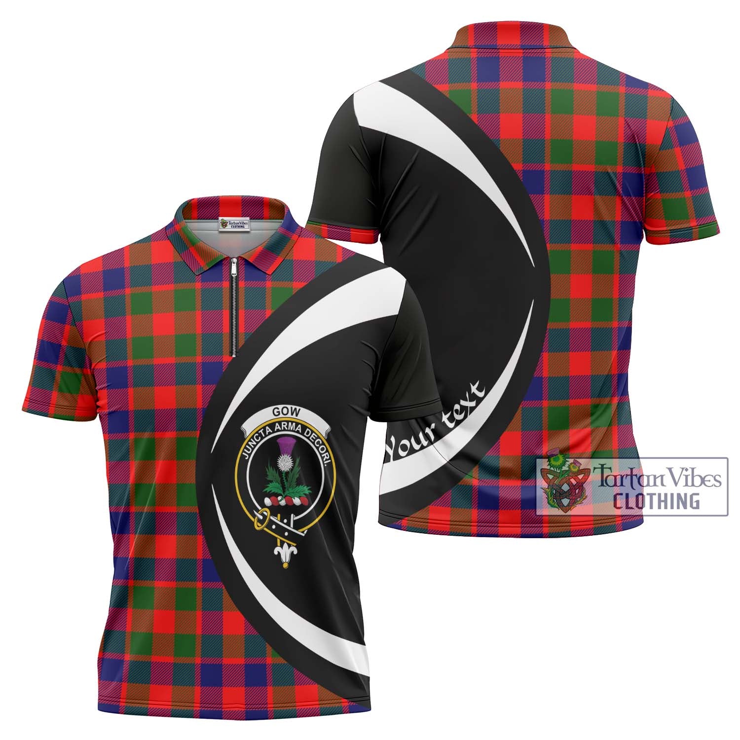 Tartan Vibes Clothing Gow of Skeoch Tartan Zipper Polo Shirt with Family Crest Circle Style