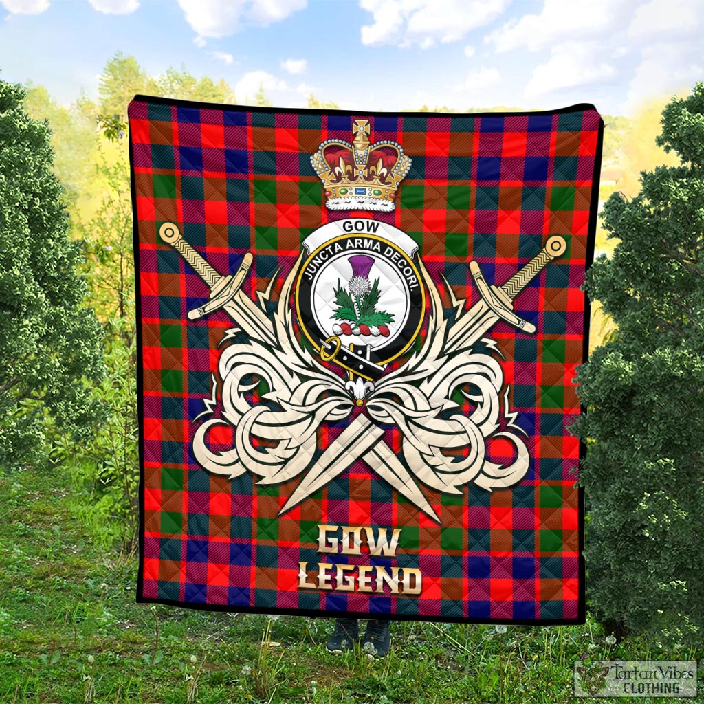 Tartan Vibes Clothing Gow of Skeoch Tartan Quilt with Clan Crest and the Golden Sword of Courageous Legacy