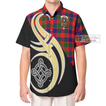 Gow of Skeoch Tartan Short Sleeve Button Shirt with Family Crest and Celtic Symbol Style