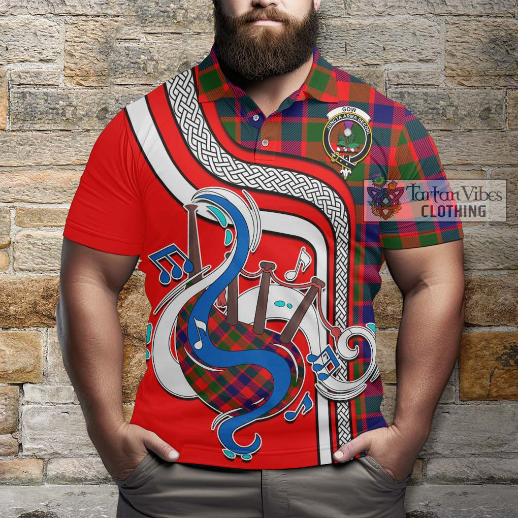 Tartan Vibes Clothing Gow of Skeoch Tartan Polo Shirt with Epic Bagpipe Style