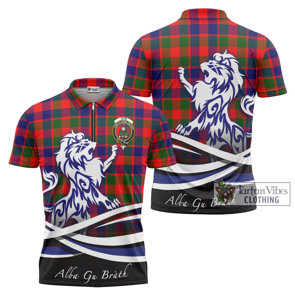 Gow of Skeoch Tartan Zipper Polo Shirt with Alba Gu Brath Regal Lion Emblem Unisex - Tartanvibesclothing Shop