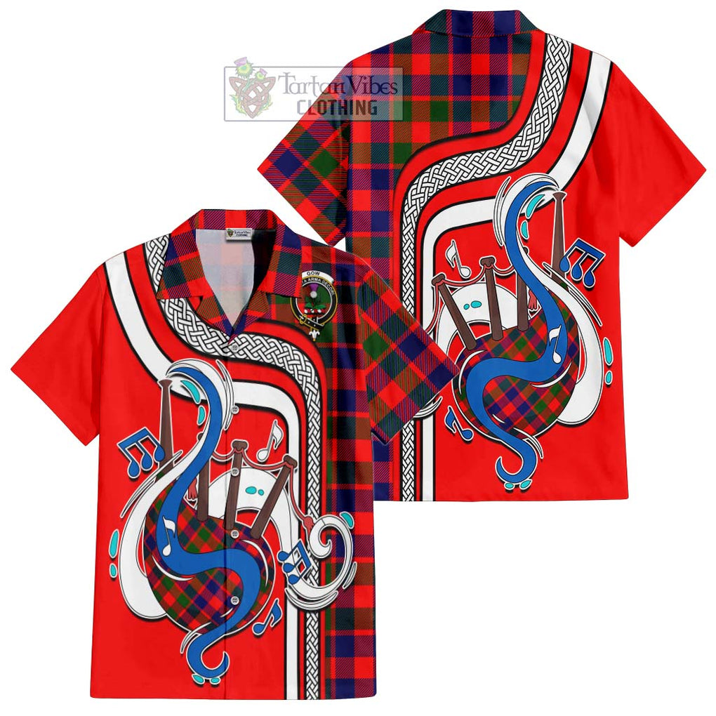 Gow of Skeoch Tartan Short Sleeve Button Shirt with Epic Bagpipe Style Kid - Tartanvibesclothing Shop