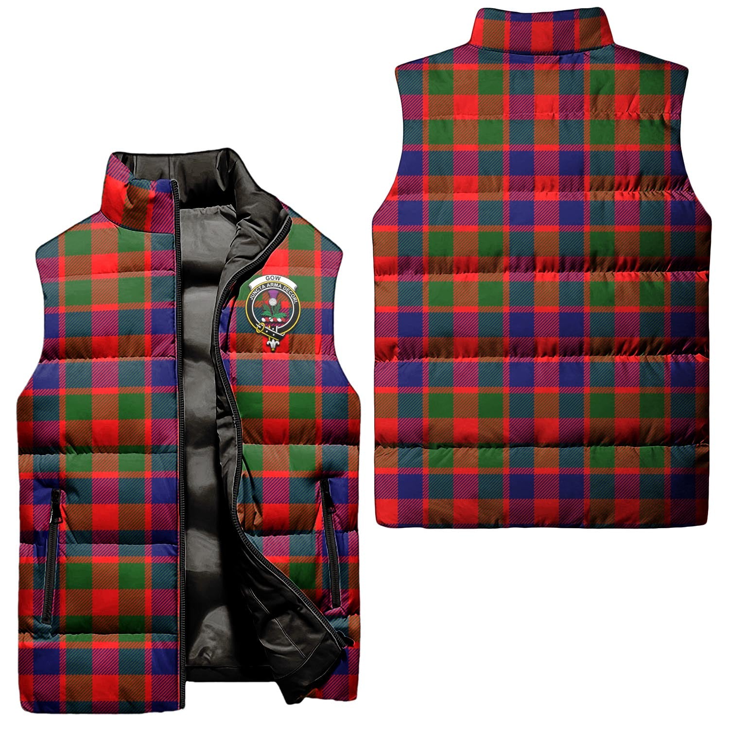 Gow of Skeoch Tartan Sleeveless Puffer Jacket with Family Crest Unisex - Tartanvibesclothing