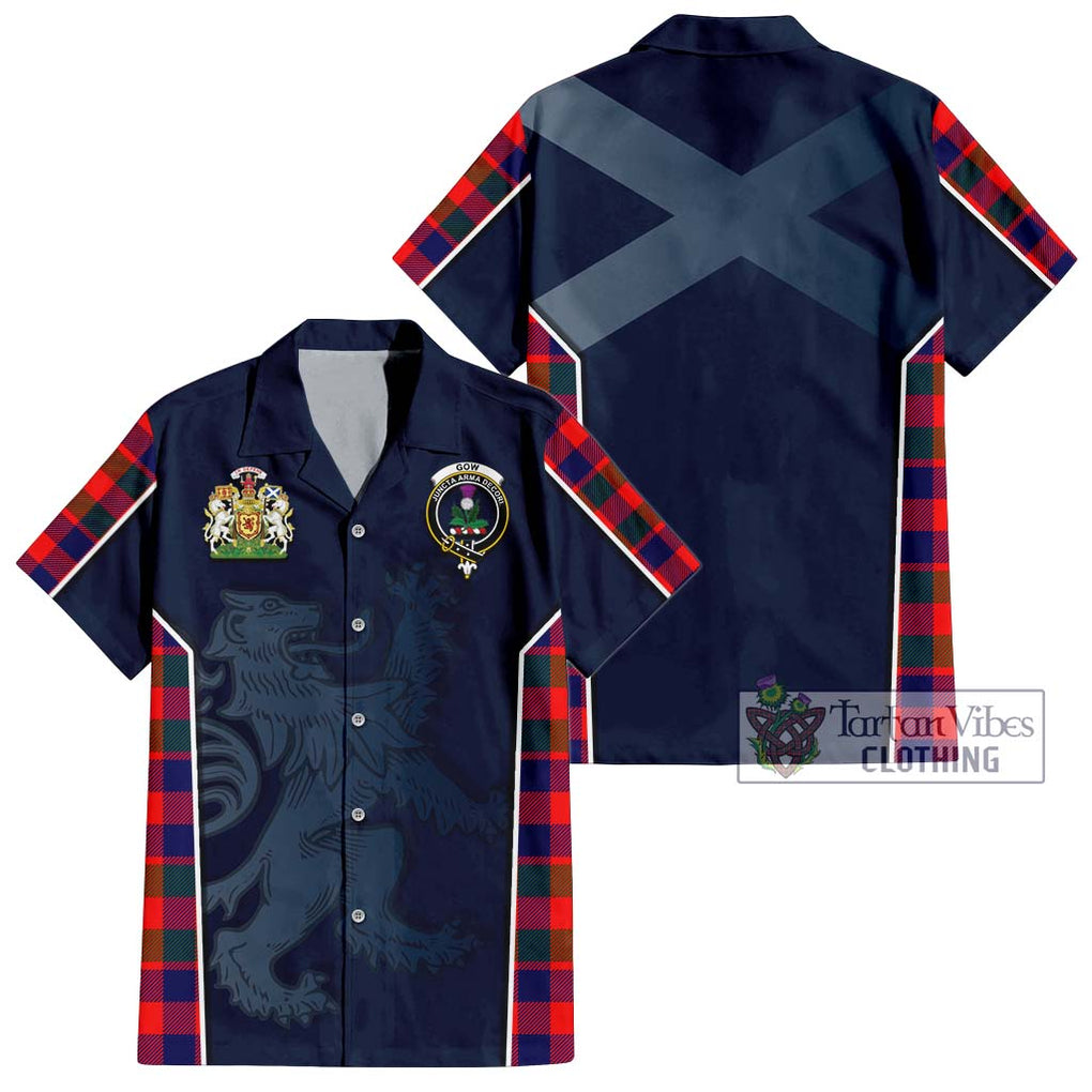 Gow of Skeoch Tartan Short Sleeve Button Shirt with Family Crest and Lion Rampant Vibes Sport Style Kid - Tartan Vibes Clothing