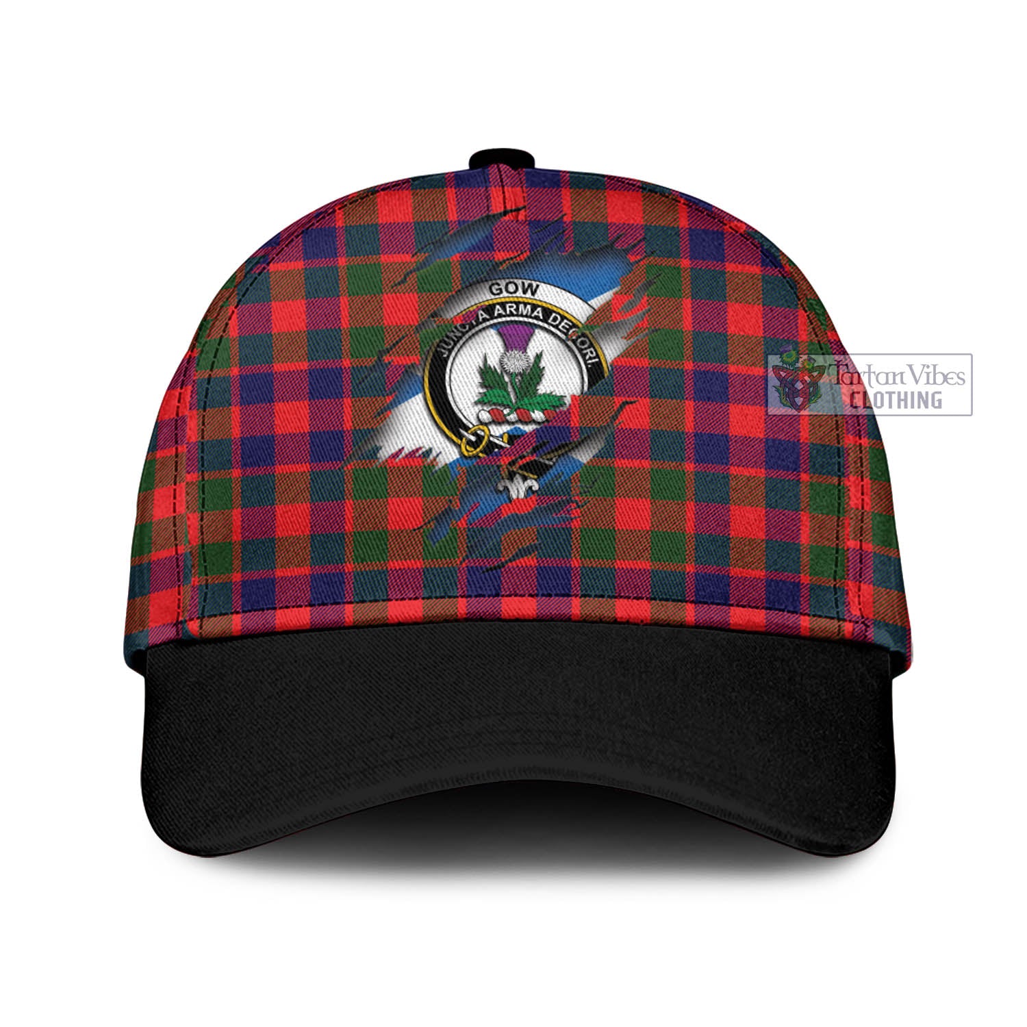 Tartan Vibes Clothing Gow of Skeoch Tartan Classic Cap with Family Crest In Me Style