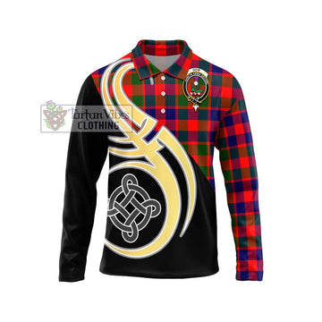 Gow of Skeoch Tartan Long Sleeve Polo Shirt with Family Crest and Celtic Symbol Style