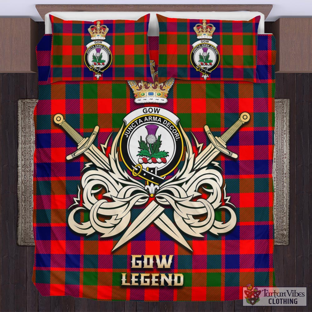 Tartan Vibes Clothing Gow of Skeoch Tartan Bedding Set with Clan Crest and the Golden Sword of Courageous Legacy