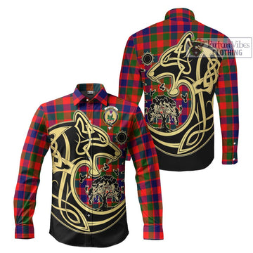 Gow of Skeoch Tartan Long Sleeve Button Shirt with Family Crest Celtic Wolf Style