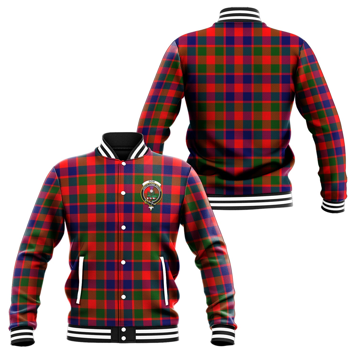 Gow of Skeoch Tartan Baseball Jacket with Family Crest Unisex - Tartan Vibes Clothing